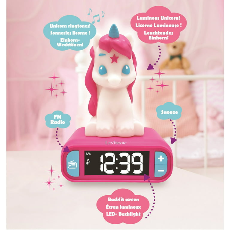 Lexibook - Unicorn Digital Alarm Clock for kids with Night Lightn Snooze  and Radio, Childrens Clock, Luminous Unicorn, Pink colour - RL800UNI 