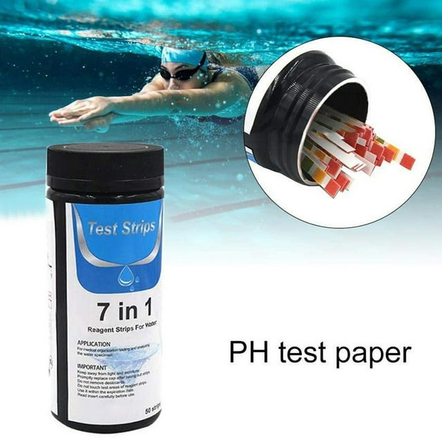 Cameland Household Cleaning Supplies 7 In 1 Water Quality Test Paper Swimming Pool PH Test Strip Pool Test Strip Drinking Water Chemistry Test 50PCS