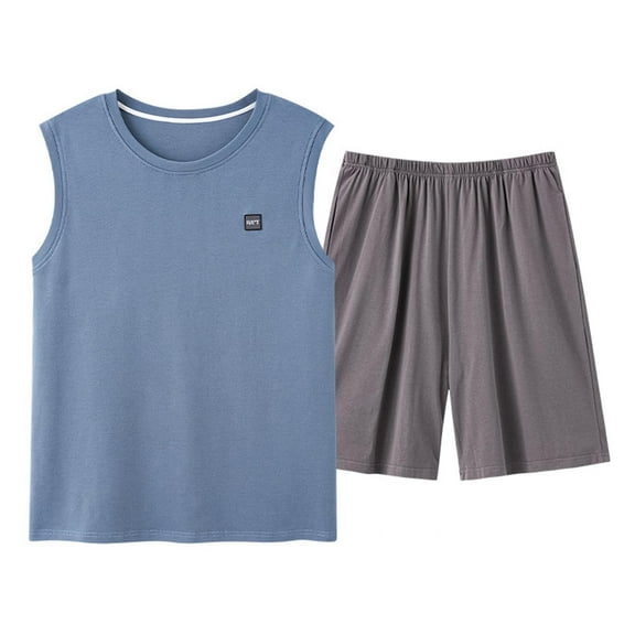 snilers Lounge Sets for Mens Pajamas Set Soft Comfy Casual Lounge Set Sleeveless Tank Top and Shorts Plus Size Matching Sets Sleepwear