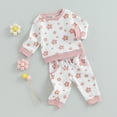thumbnail image 3 of Douhoow Toddler Girl Fall Winter Clothes 3M 6M 12M 2T 3T 4T Kid Girl Flower Print Long Sleeve Sweatshirt Elastic Waist Long Pants Set 2Pcs Outfit, 3 of 10
