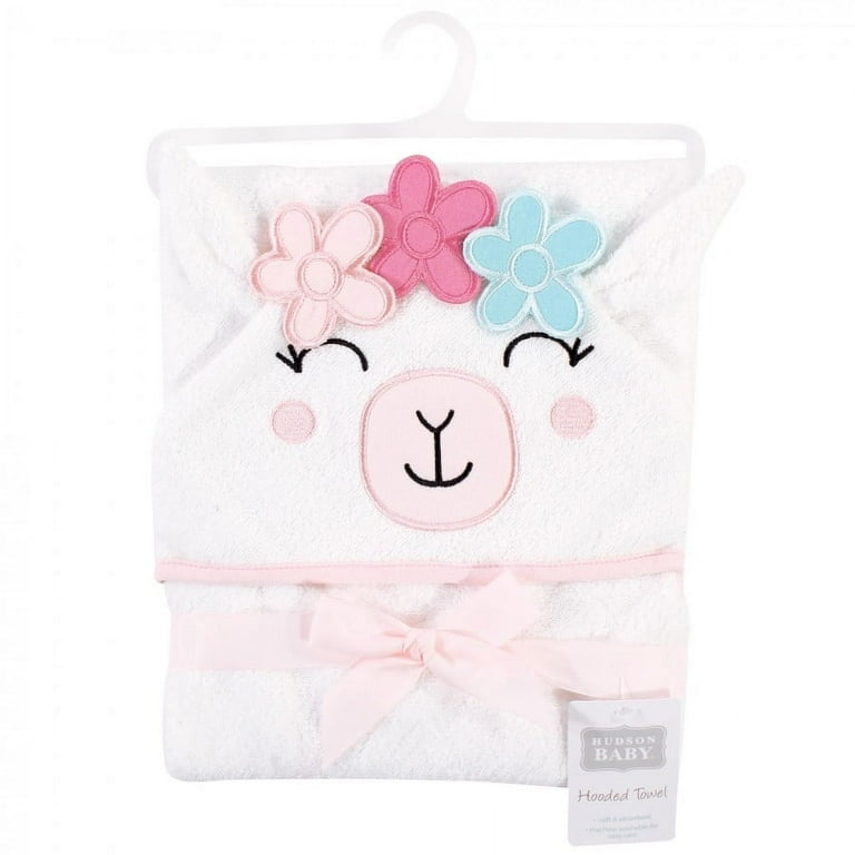 Hudson Baby Infant Girl Cotton Animal Face Hooded Towel Flower