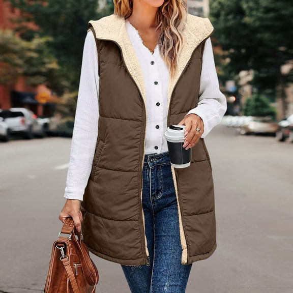 Long Vest Women Outerwear Reversible 2024 Fall Winter Warm Sleeveless Zip Up Hoodie Coat With Pockets Jackets Outerwear Women plus Size 4x down for It All Jacket Parks A Hunker down Jacket Oily Coat