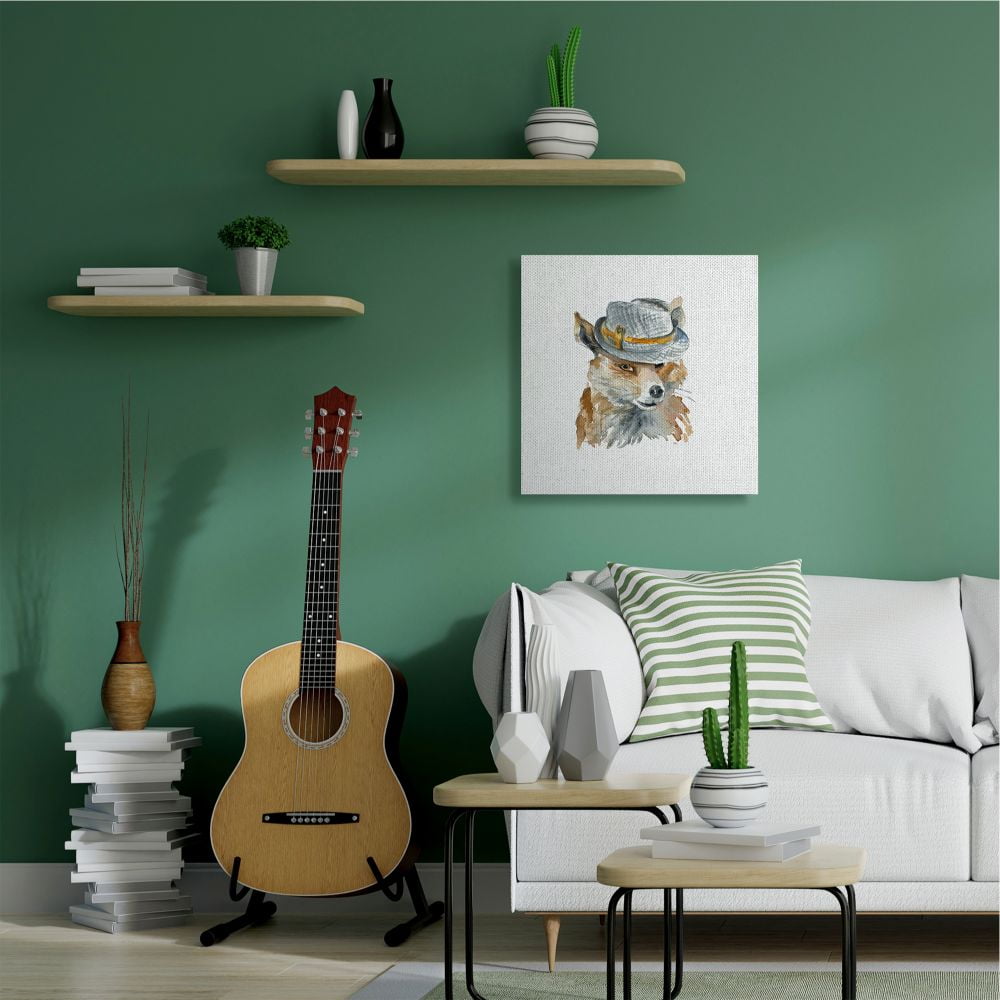 Stupell Industries Funny Hat Fashion Fox Animal Watercolor Painting XL Canvas Wall Art by Lanie Loreth