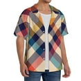 thumbnail image 2 of PAYOHTO Gingham Check Plaid Pattern Mens Hawaiian Casual Short-sleeved Shirt Tropical Summer Beach Button Down Shirts, 2 of 7