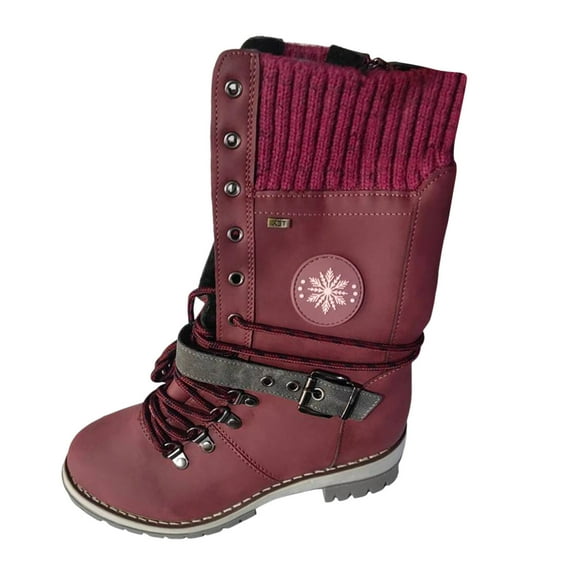 Xiaoxatg Women's Mid-Calf Boots Durable Outdoor Thermal Winter Warm Boots for Women 8 Red