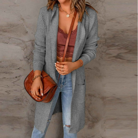 TIANEK Women's Solid Knit Loose Fit Front Open Long Sleeve Midweight Traveling Sweater Cardigan for Women 2023