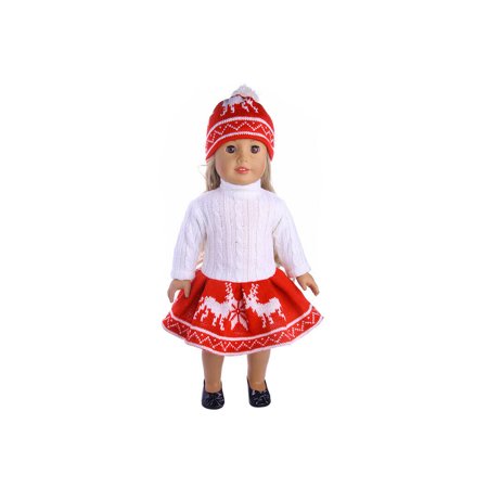 

18 Inch Girl Doll Outfits Knitted Christmas Dress Shoes and Hat Daily Costumes Doctor Clothes Set