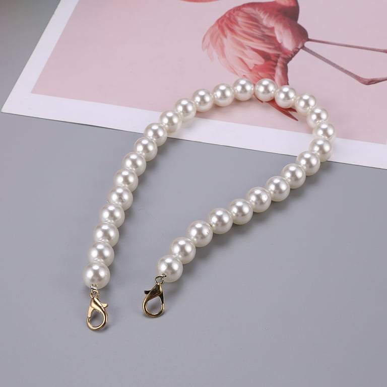17 45cm DIY Round Imitation Pearl Bead Short Handle Replacement Chain Strap Handbag Chains Accessories Purse Straps Shoulder with Metal Buckles