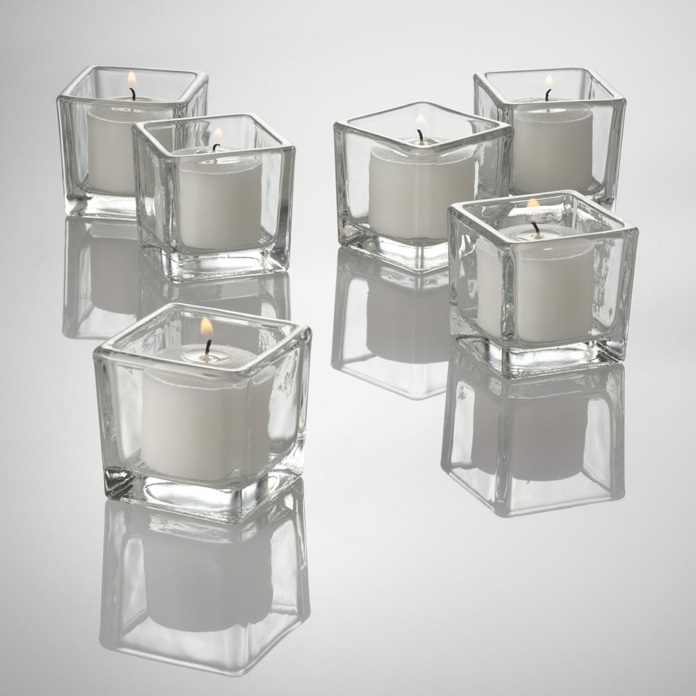 Richland Votive Candles & Eastland Clear Square Votive Holders White Unscented Set of 12