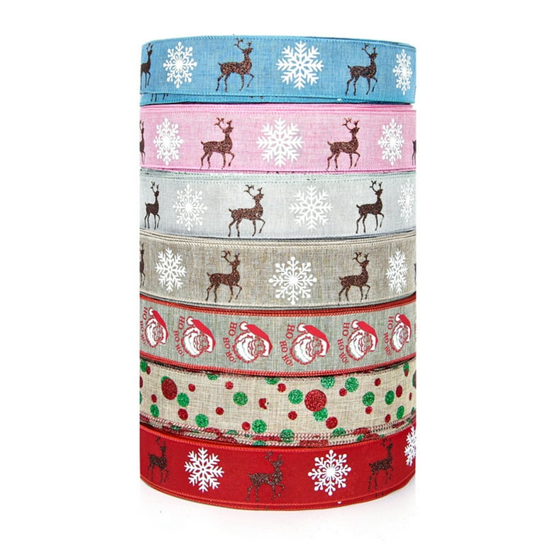 Gift Wrapping Paper Single Roll Striped Wrapping Paper Roll Christmas Burlap Ribbon Snowflake Elks Santa Claues Christmas Tree Decorative Ribbon DIY