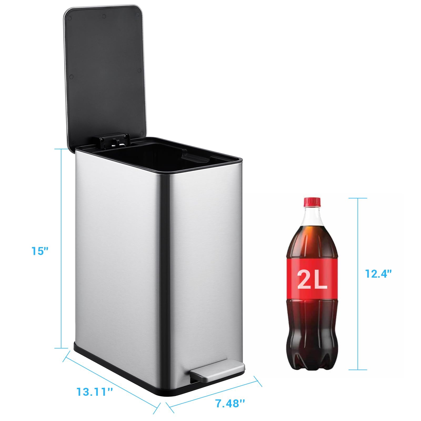 Danolapsi Bathroom Trash Can,2.6-Gallon (10 L) Small Bathroom Step Trash Can with Lid Soft Close,Step Pedal,with Removable Inner Bucket,Brushed Stainless Steel