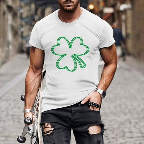 Up to 30% off, zanvin St Patricks Day Gift, Men's Fashion Short Sleeve Blouse St. Patrick's Day Funny Print Gift Shirt T-Shirt Tops,White,M