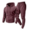 thumbnail image 2 of Zimjoy Men's 2 Piece Tracksuit Set, Full Zip Hoodie & Tapered Cargo Sweatpants, Zip Up Hooded Jacket with Pockets & Jogger Pants, Casual Athletic Sweatsuit for Gym Streetwear Daily Wear Wine 2XL, 2 of 6