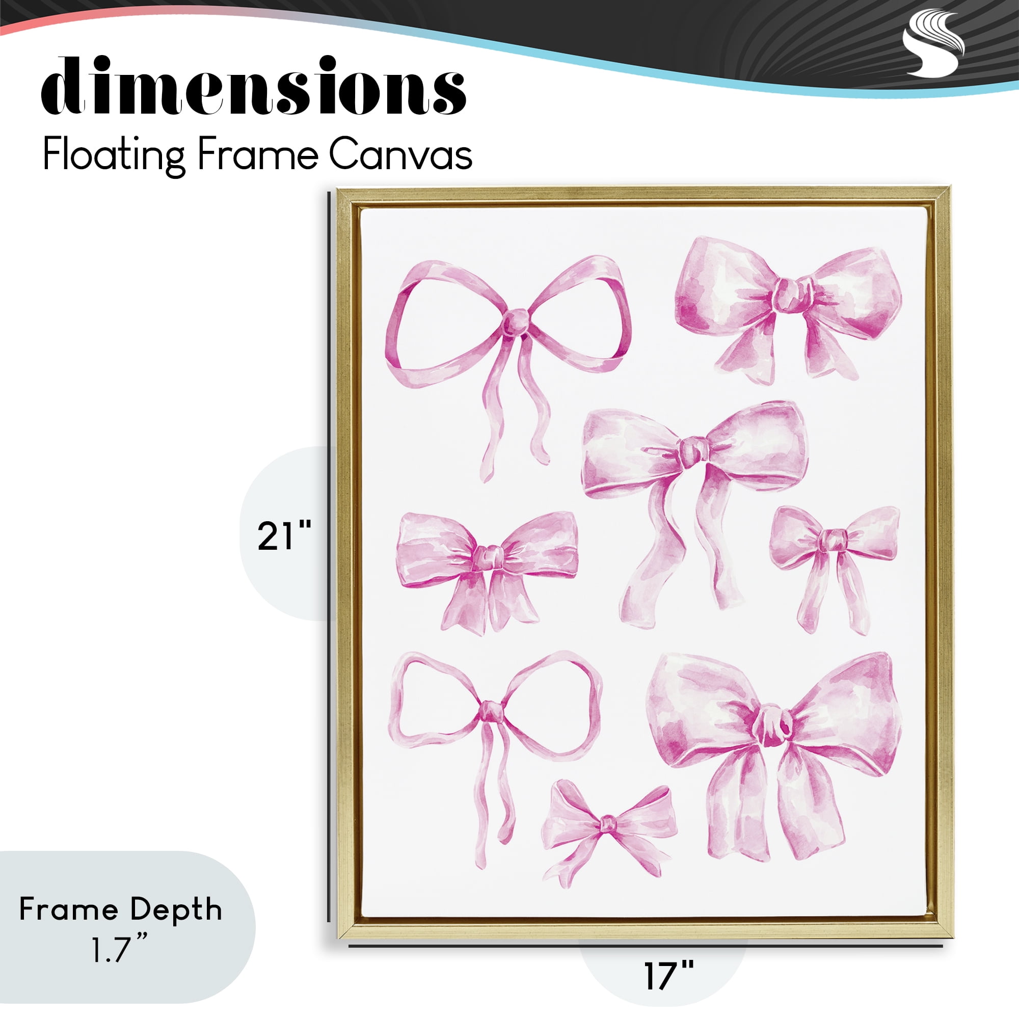 Stupell Industries Coquette Bow Collection Gold Framed Floater Canvas Wall Art, design by Bethany Sandoval