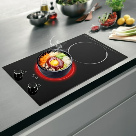 Commercial Double Induction Cooktop, 2100W Power with Two Heating Zones, 9 Power Levels and Timer for Restaurant