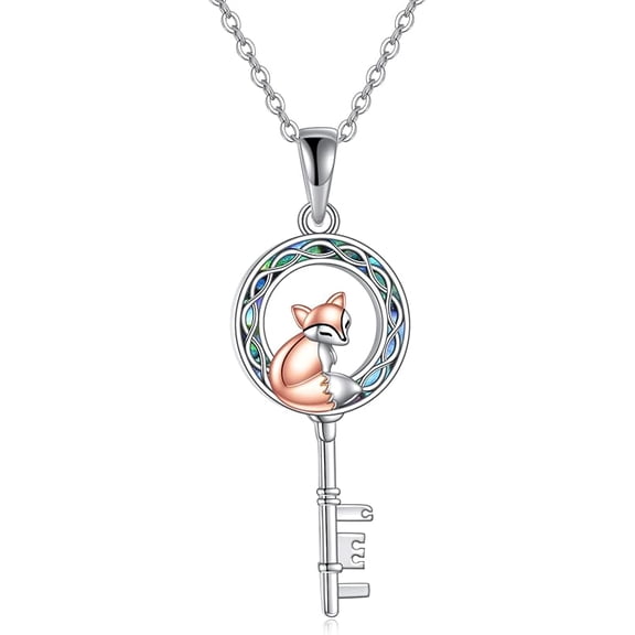 Animal Key Necklace for Women Sterling Silver Owl/Fox Pendant Jewelry