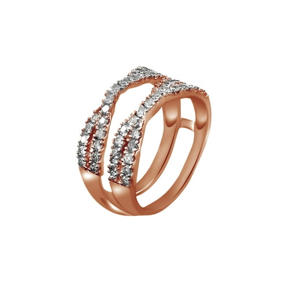 AFFY White Natural Diamond Double Row Solitaire Enhancer Ring guard in 14K Rose Gold (1 Cttw)