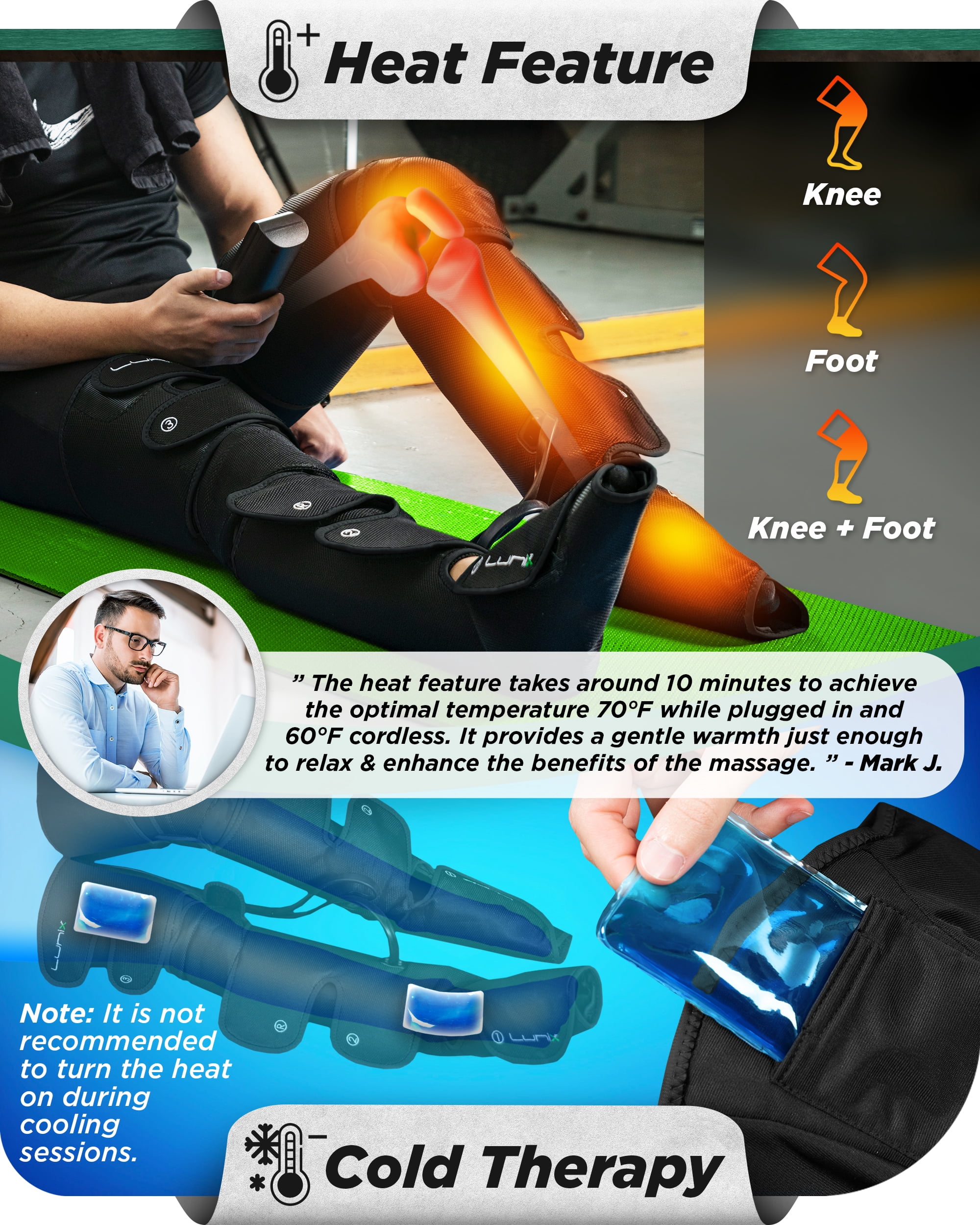 Lunix LX10 Full Leg Massager with Heat & Air Compression, Foot, Calf & Thigh Massage Boots, Adjustable Fit with Controller, Charcoal Black