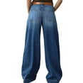 thumbnail image 4 of Womens Wide Straight Leg Mid Rise Baggy Pocket Denim Jeans Without Belt Blue XL, 4 of 9