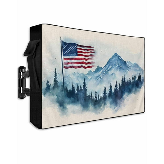 4th of July American Flag Outdoor TV Cover 48 to 50 Inch Weatherproof, Independence Day Forest Rustic 600D Oxford TV Covers with Waterproof Zipper, Outside Flat TV Screen Protector 48"Wx30"Hx4.5"D