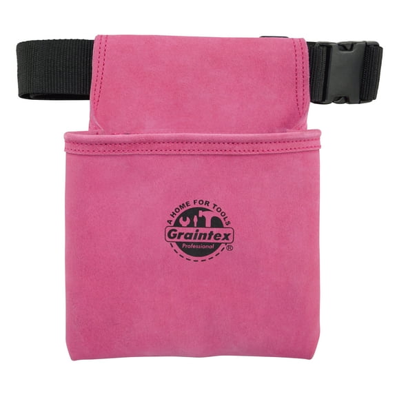 Graintex SS2281 One Pocket Nail & Tool Pouch Pink Color Suede Leather with 2” Webbing Belt for Constructors, Electricians, Plumbers, Handymen