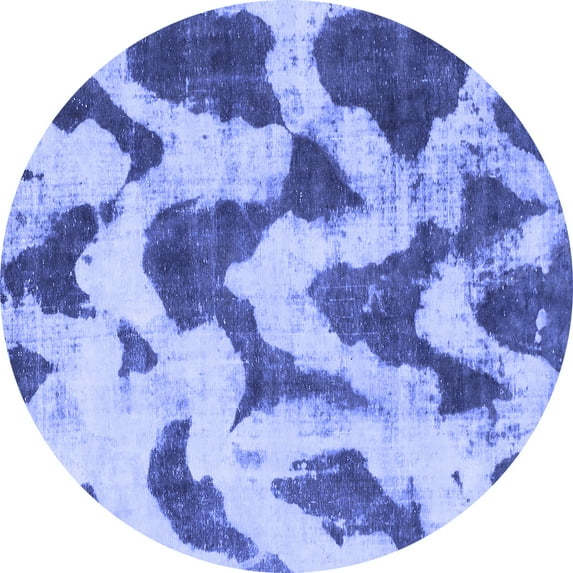 Ahgly Company Machine Washable Indoor Round Abstract Blue Modern Area Rugs, 4' Round
