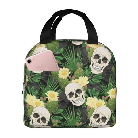 Insulated Lunch Bag for Women Men - skull Cactus blooming Leakproof Cooler Lunch Box for Women Men  Lunch Tote Bags for Work School Picnic Travel