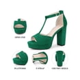 thumbnail image 4 of BLISSFUL STEP Women's Shoes Open Toe T-Strap Platform Chunky High Heel Sandals Green 6, 4 of 7