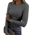 thumbnail image 2 of Arlun,Plain Tight T Shirts for Women Plus Size Crewneck Long Sleeve Stretchy Slim Fit Basic Tops Women's Solid Color Simple Soft Comfortable Fall Tshirts Top Dark Gray L, 2 of 4