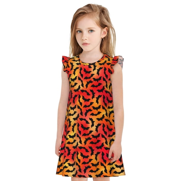 Fotbe Flying Black Bat Vestido de Dormir para Niñas de 3 a 10 Años, Mangas Cortas, Estilo Princesa, Pijama Camisón con Mangas Voladas-Large