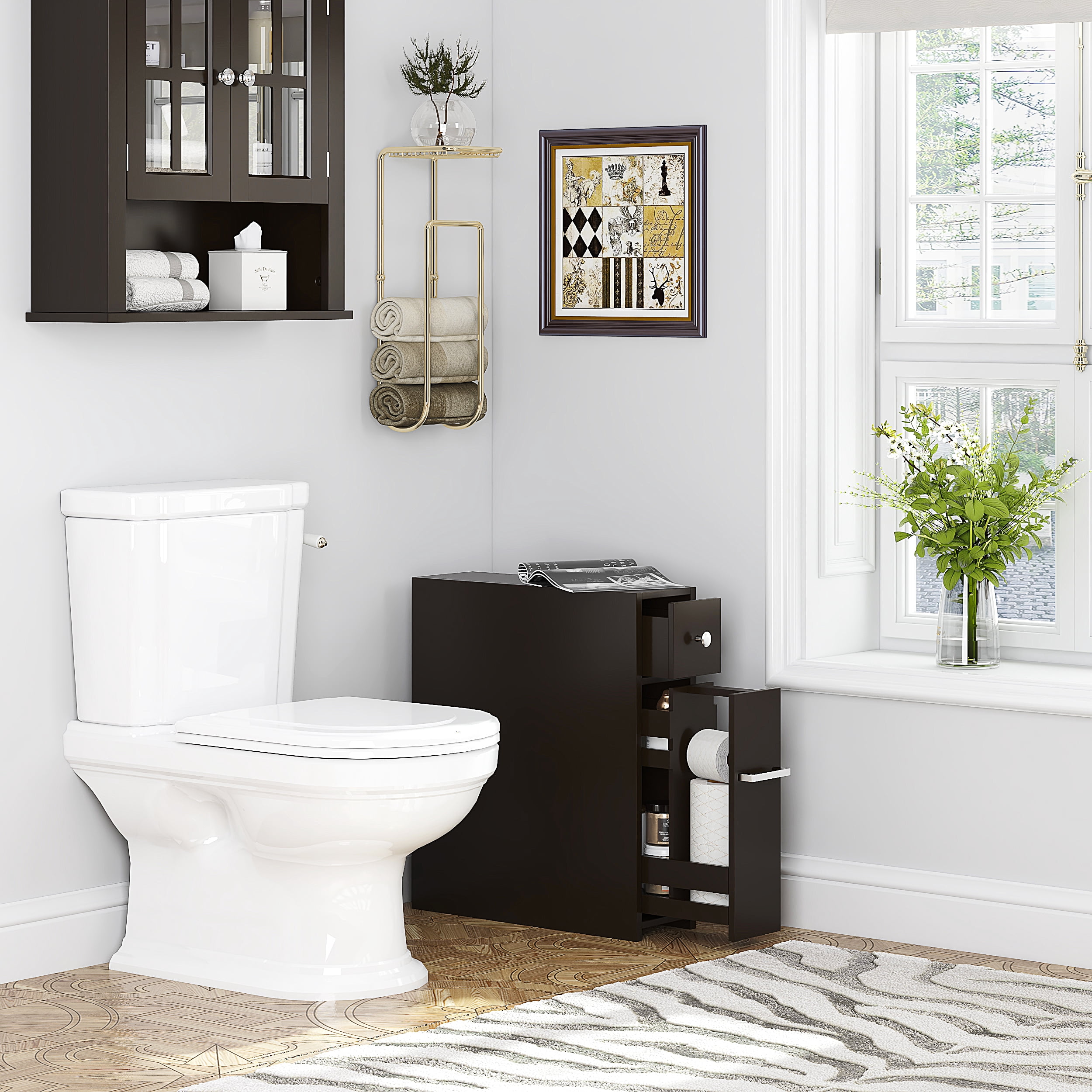 Spirich Slim Bathroom Storage Cabinet, Brown