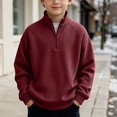 thumbnail image 2 of DJDLJWCJ Boys Sweatshirts Quarter Zipper Long Sleeve Pullover Sweatshirt Lightweight Solid Color Tops Wine Size 9, 2 of 9