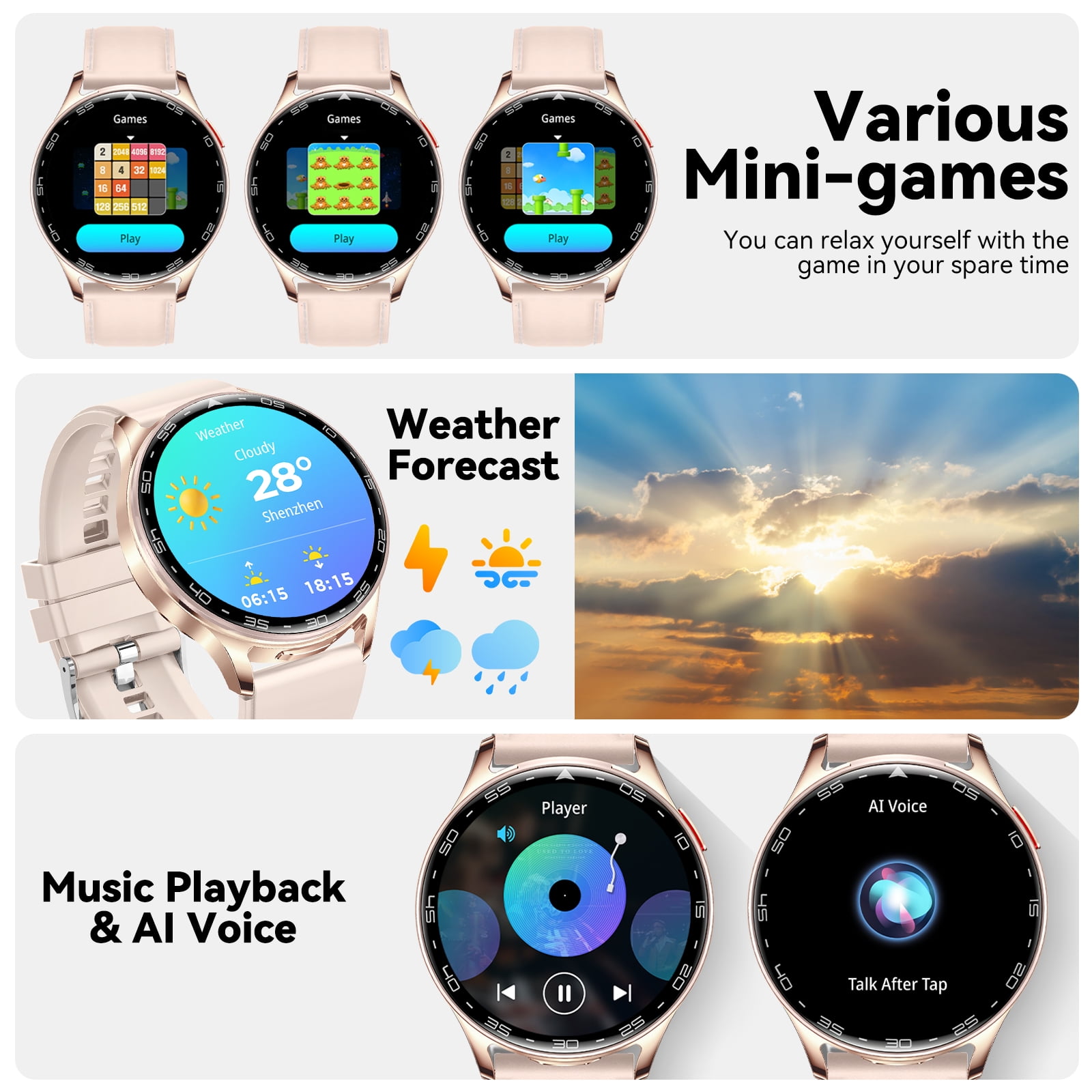 Jelloo Smart Watches for Women, with Earbuds Bluetooth Call 1.39" HD Screen Outdoor Sport Smartwatch, 100+ Sport Modes Fitness Tracker, for iPhone Android