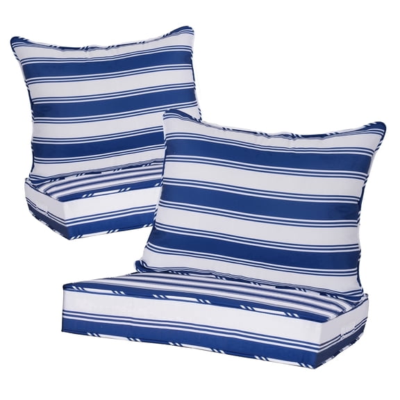 FKS LIFE Outdoor Deep Seat Cushion Set 24 x 24 x 4 Waterproof Fade Resistant for Chairs and Sofas (2 Set)