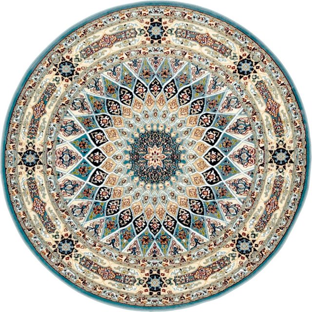 Unique Loom Tapis Motif Médaillon Narenj 5 Pieds x 5 Pieds Rond Bleu/tan