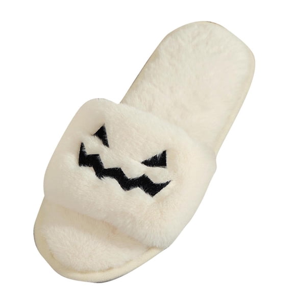 Soft Plush Cozy Open Toe Indoor Outdoor Fuzzy Slippers Women House Slippers Warm Winter Flat Shoes Winter Warm Halloween Slippers