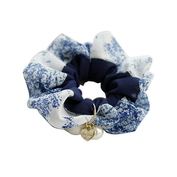Chouchous en Chiffon Porcelaine Bleue et Blanche - Tissu Tendance Orné de Perles pour Femmes - Style Coréen
