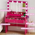 thumbnail image 2 of Ktaxon Get Ready with Me GRWM Makeup Vanity Desk with Lighted Mirror, Dressing Table W/Charging Station & Hair Dryer Rack,Pink, 2 of 8