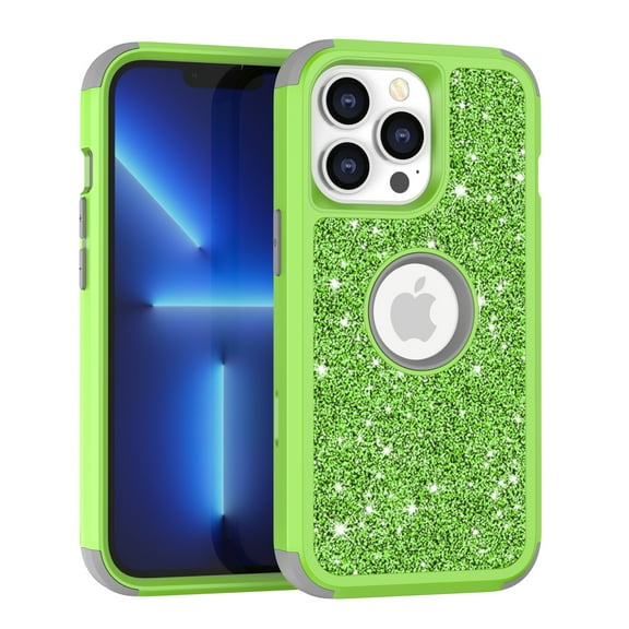 Cover For iPhone 14 Pro Max 6.7 inch,Shockproof Bling Glitter Heavy Duty  3 in 1 Design anti-fall Protective Case Cover,,Green