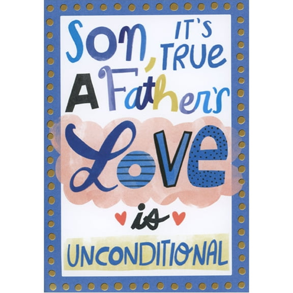 Designer Greetings Love is Unconditional with Blue and Gold Dotted Border Funny / Humorous 3D Pop Up Father's Day Card for Son