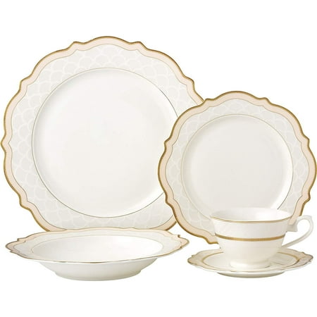 Nikko Fine Bone China - Royalty Porcelain Vintage Wave Shape 20-pc Dinnerware Set 'Pink Blush', Premium Bone China Porcelain