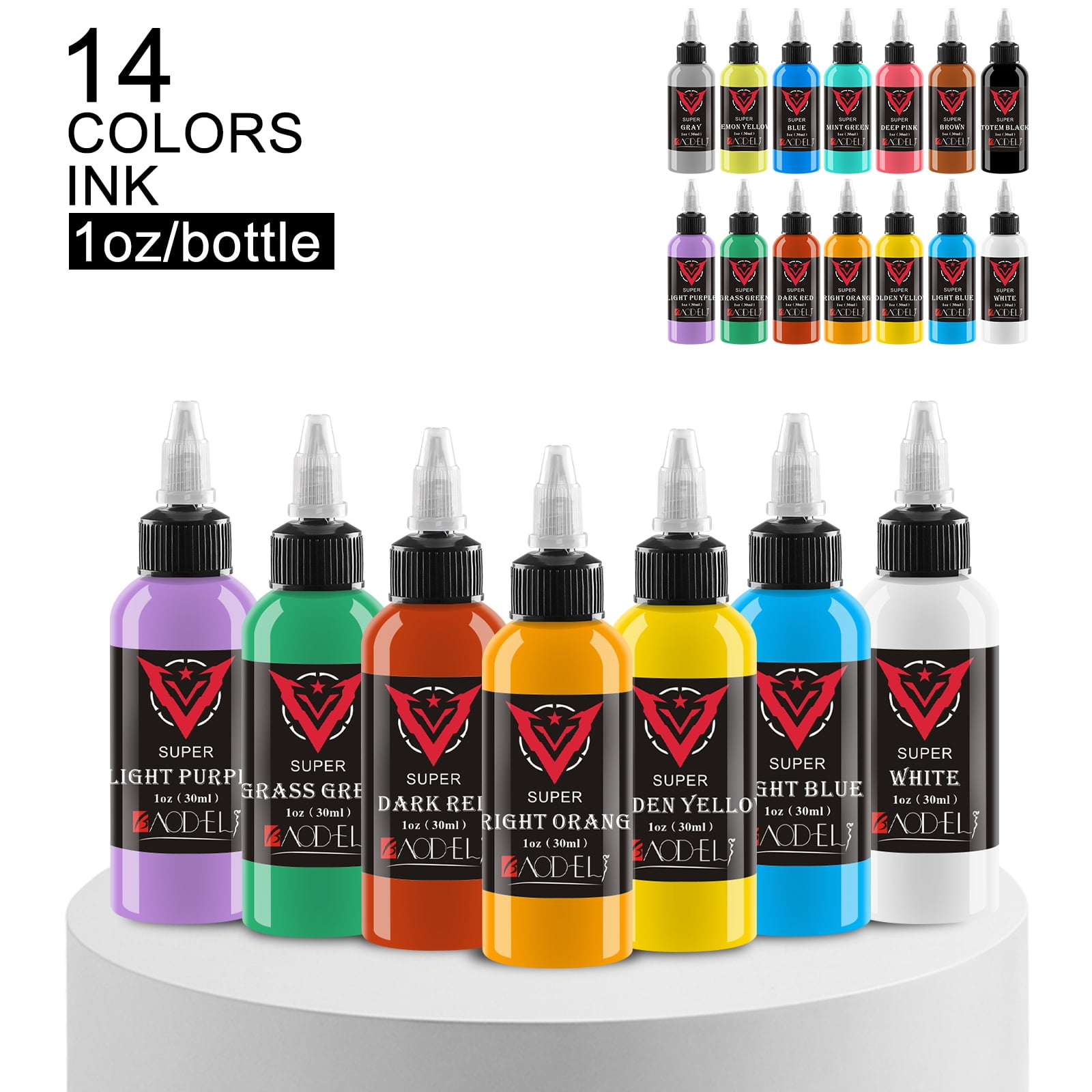 BaodeLi 14PCS Tattoo Ink Colors Set, 1oz (30ml) Tattoo Inks Pigment Kit for  Tattoo Kit Tattoo Ink Color Set Tattoo 30-14 