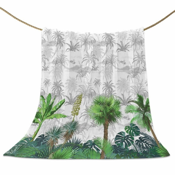 Flannel Fleece Blanket Green Palm Leaves Super Soft Warm Cozy Throw Blanket Watercolor Tropical Plant Bed Couch Car Blankets for All Season 40" x 50"