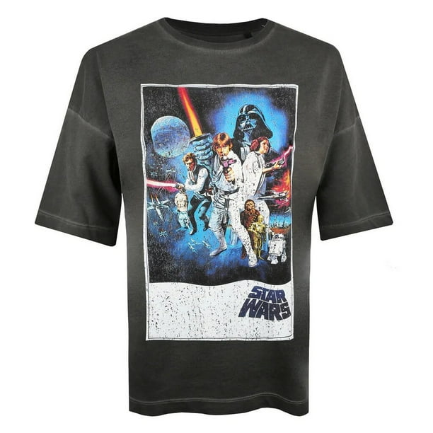 Star Wars - Camiseta Póster para Mujer (Carbón Retro, Blanco, Azul)