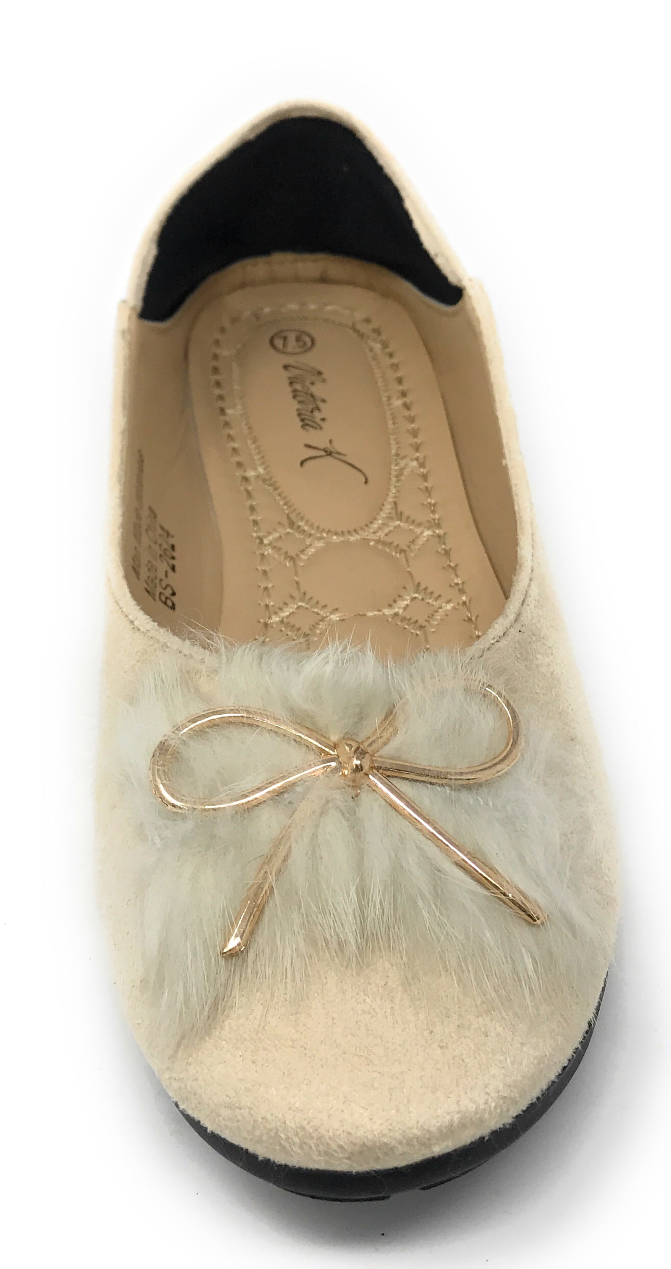 Victoria K Women's Foldover Sueded Faux Fur Gold Bow Ballerina Flats