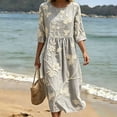 thumbnail image 6 of Ayolanni Fall Dresses for Women 3/4 Sleeve Floral Crew Neck A-Line Maxi Dress Holiday Pleated Boho Flowy Long Dress Gray XXXXXL, 6 of 6