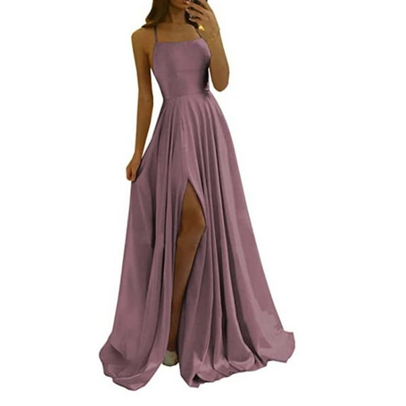 Women's Sexy Evening Dress Hollow Back Split Design Elegant Solid Color Party Gown