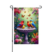 JOOCAR Linen Garden Flag with Colorful Birds and Butterflies for Spring Summer Home Outdoor Garden Yard Door Decor 12x18 inch