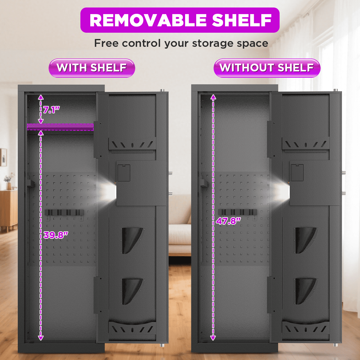 RYCUZO 8-10 Gun Cabinet, Quick Access Long Gun Safe for Home Rifles and Pistols, Large Unassembled Rifle Safe with Removable Shelves, Digital Keypad, Pegboard