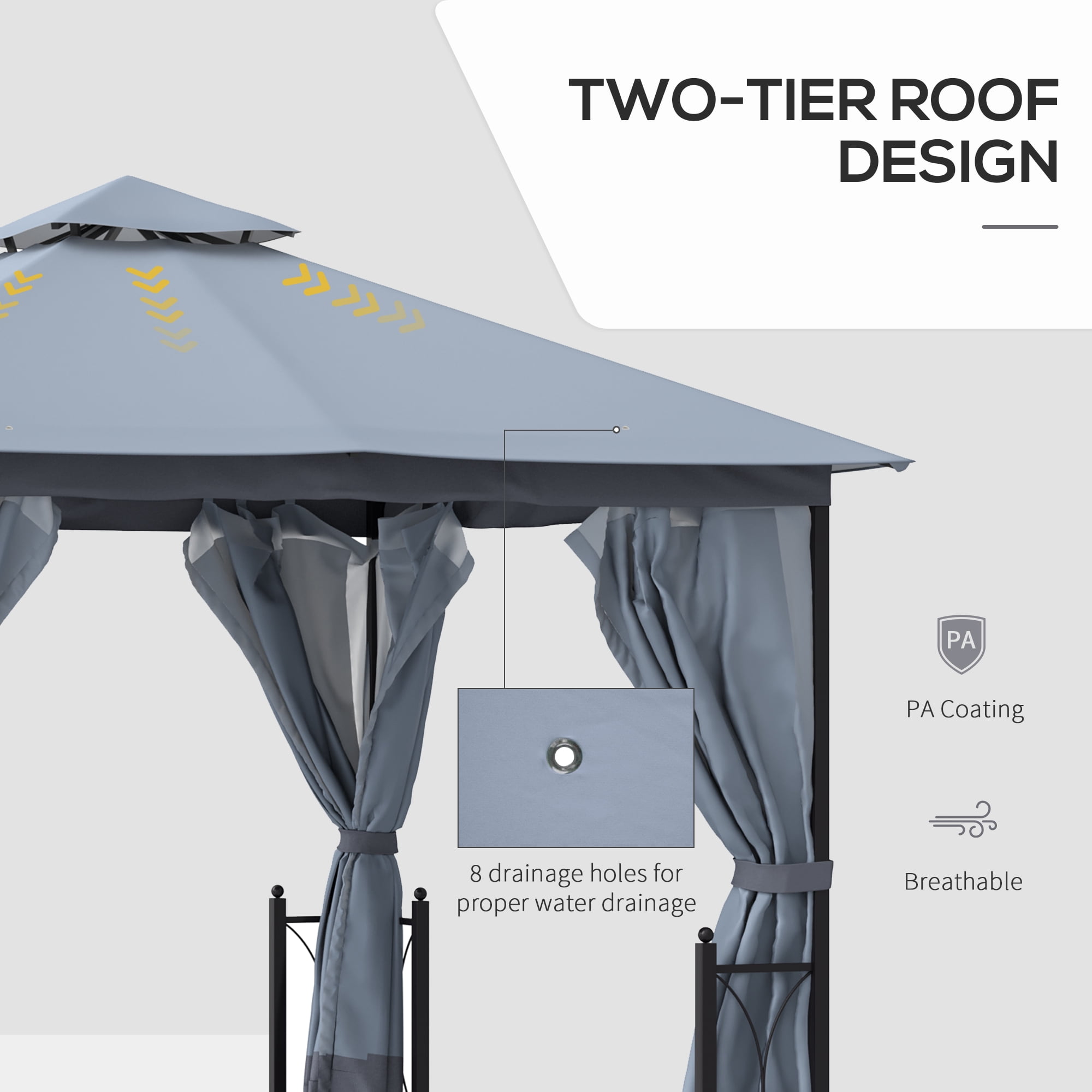Outsunny 11' x 13' Patio Gazebo, Double Roof with Netting & Curtains